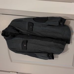 Black and charcoal shacket fuzzy/cozy with elbow patches